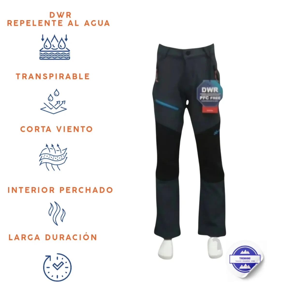 Pantalón trekking infantil Reiki invierno gris cremallera azul - Imagen 2